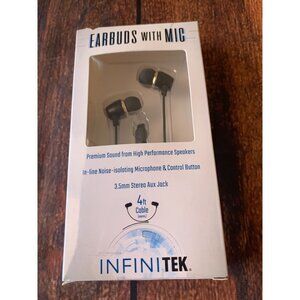 InfiniTek Earbuds With Mic & Noise-Isolating Remote 3.5mm Stereo Aux Black